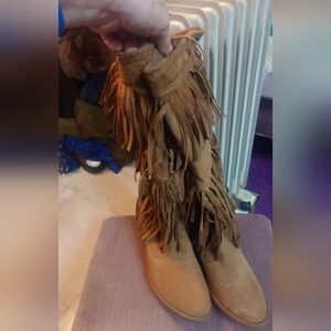 Suede Fringe Over the Knee Boots